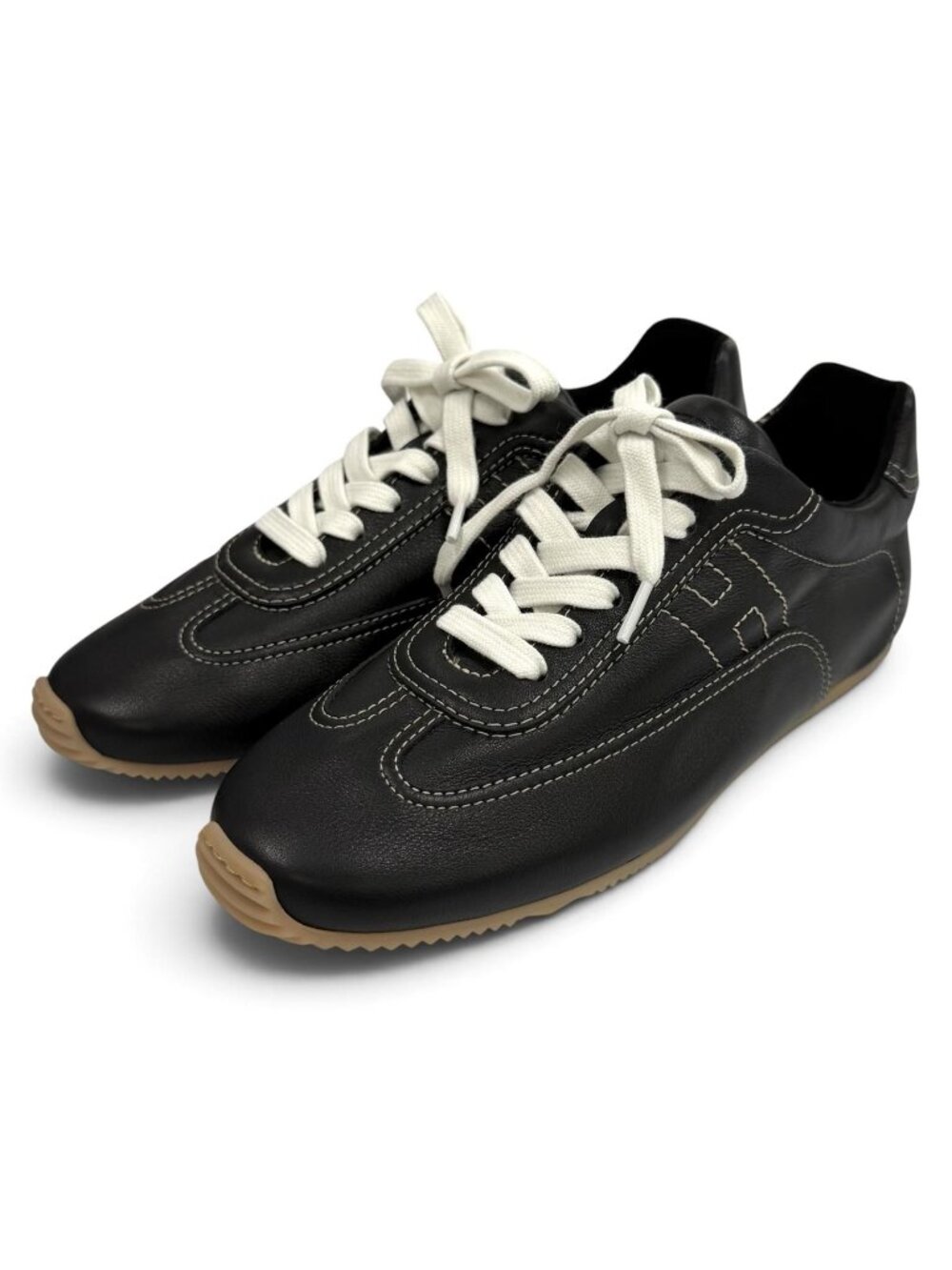 Hermes Master Logo Lace Up Leather Sneakers Black